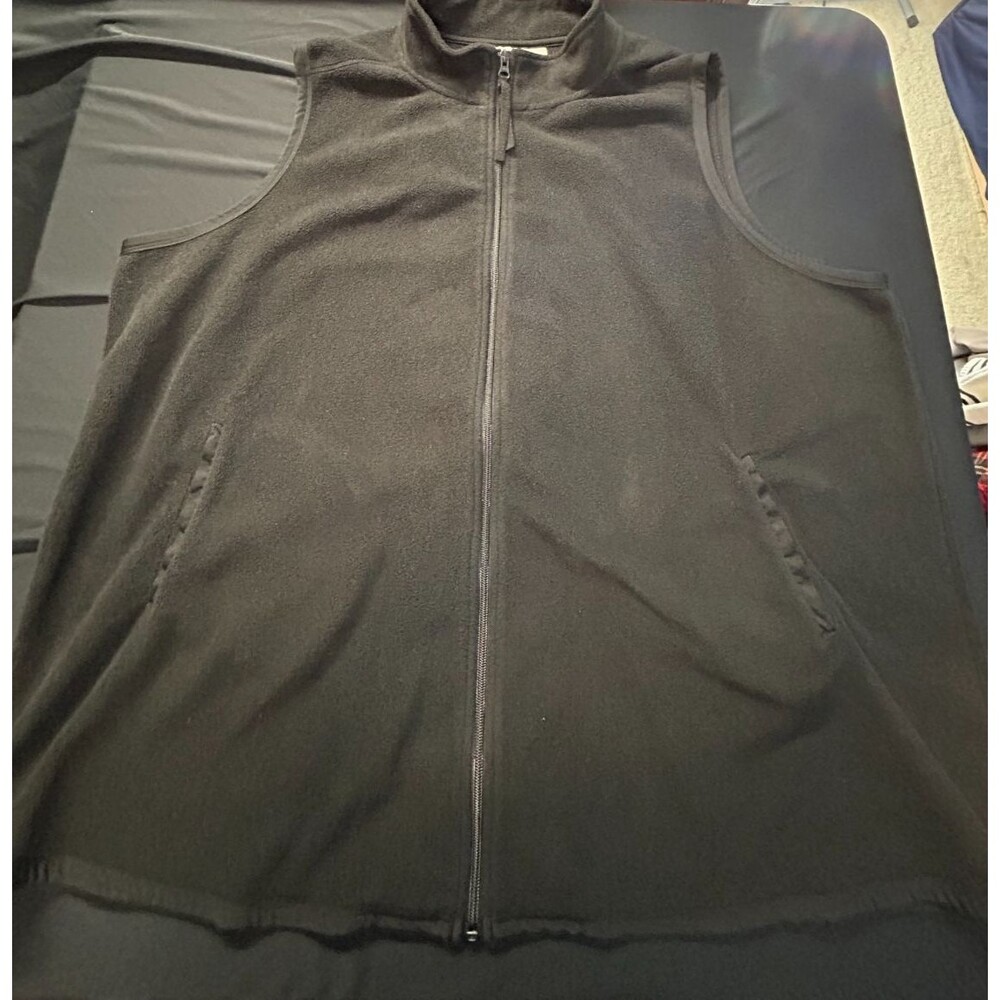 Woman Within Fleece Vest 2X 26/28W Black Satin Trim Full Zip Standing Collar